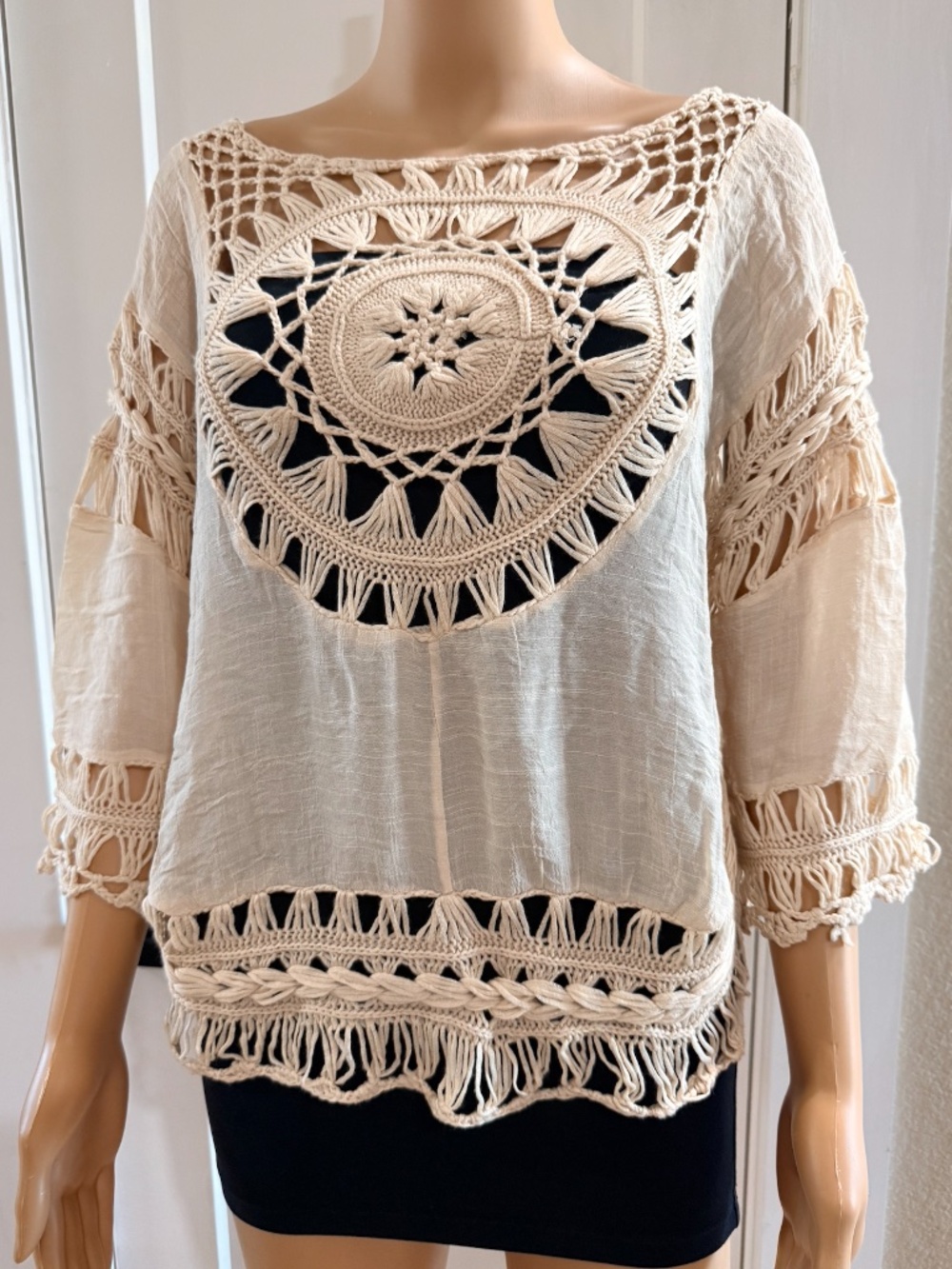 Rebellion Cream Crochet Boho Top Size S